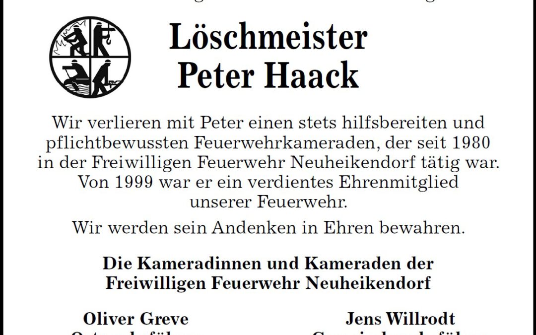 Wir gedenken an Löschmeister Peter Haack