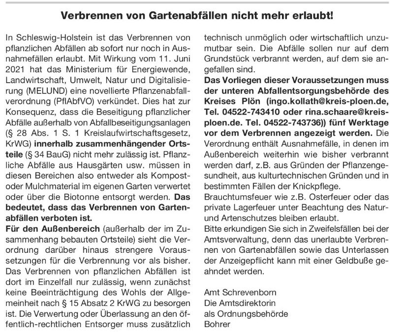 News #2021/39: Verbrennen von Gartenabfällen nicht mehr erlaubt