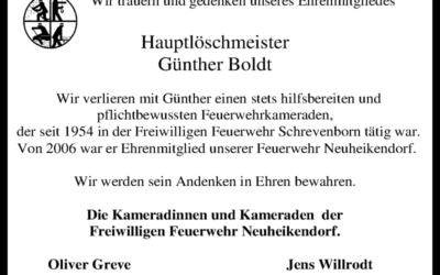 Wir gedenken an Hauptlöschmeister Günther Boldt